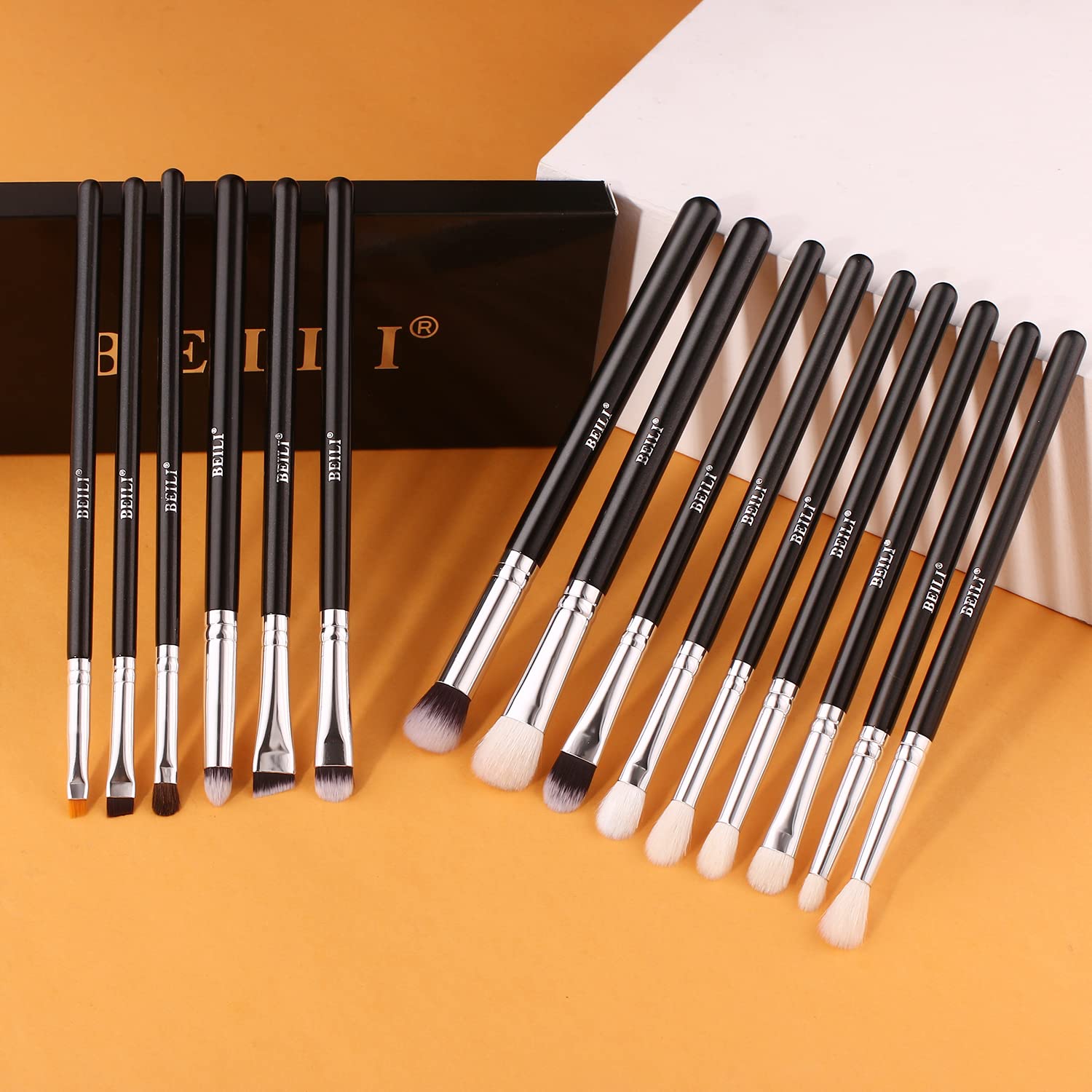 BEILI Set 15 pennelli occhi nero pelo naturale