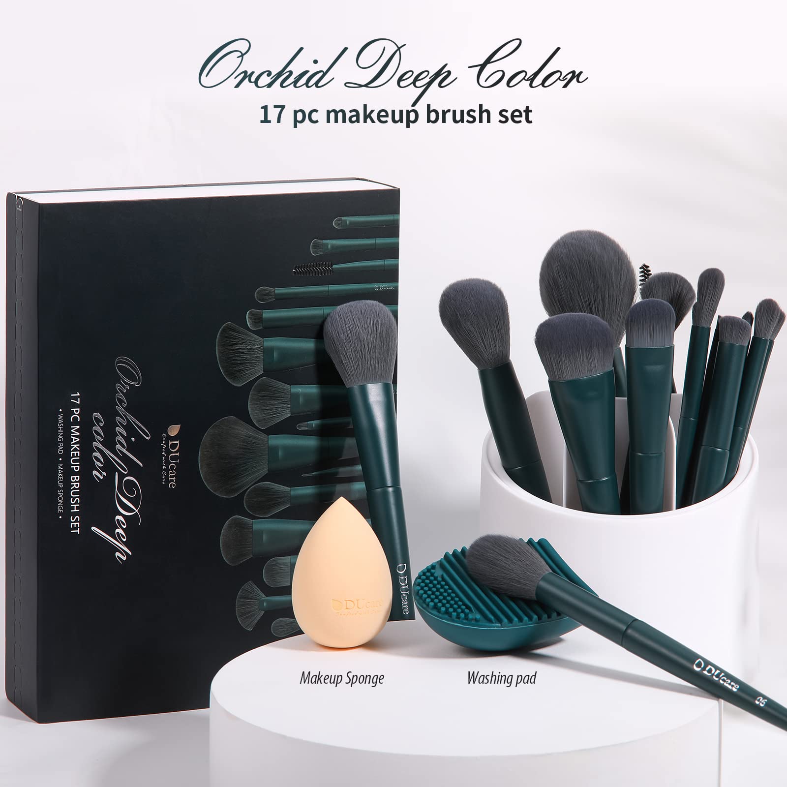 DUcare Set 17 pennelli trucco marrone con spugna