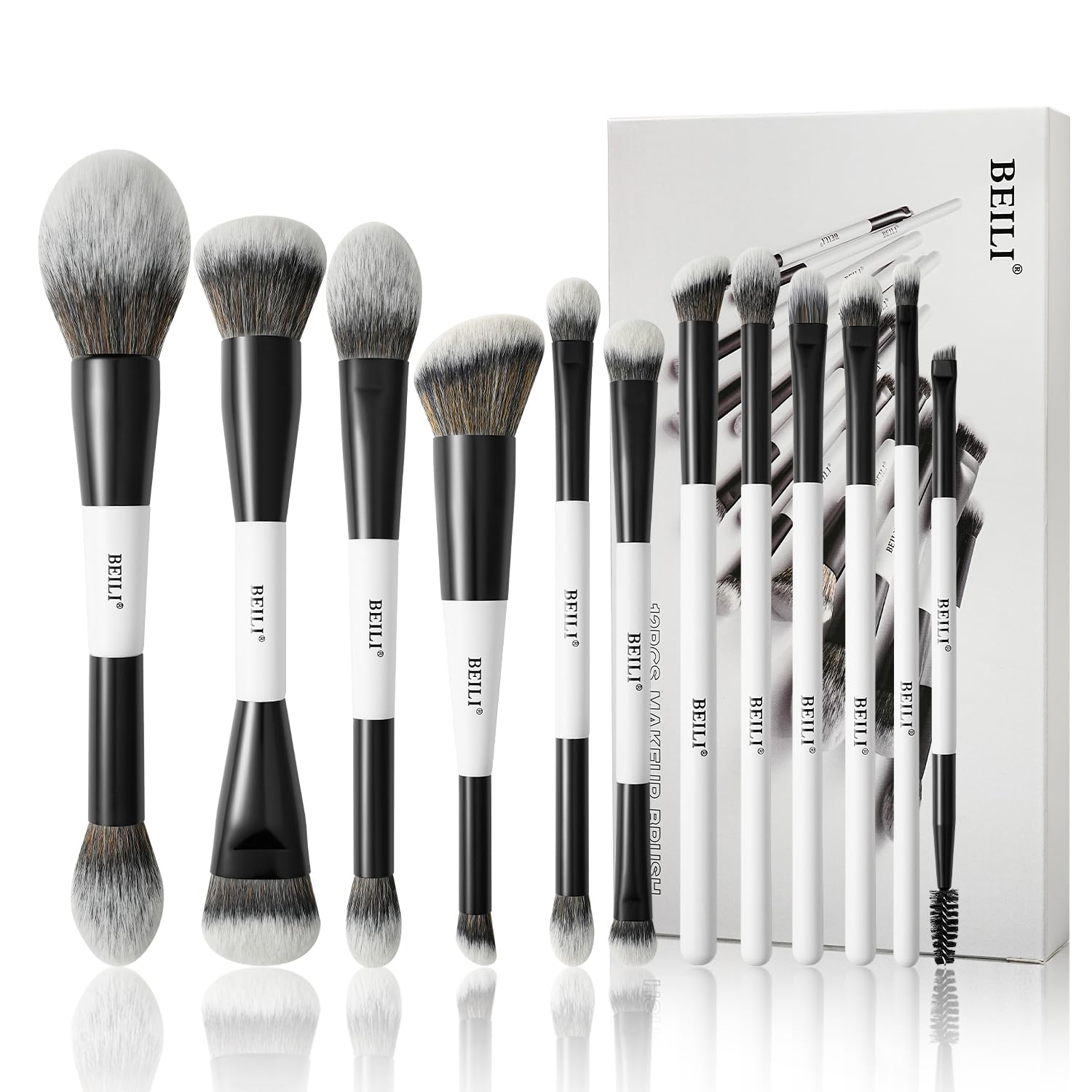 BEILI Set Pennelli Trucco 12 Pezzi Doppia Punta Vegani