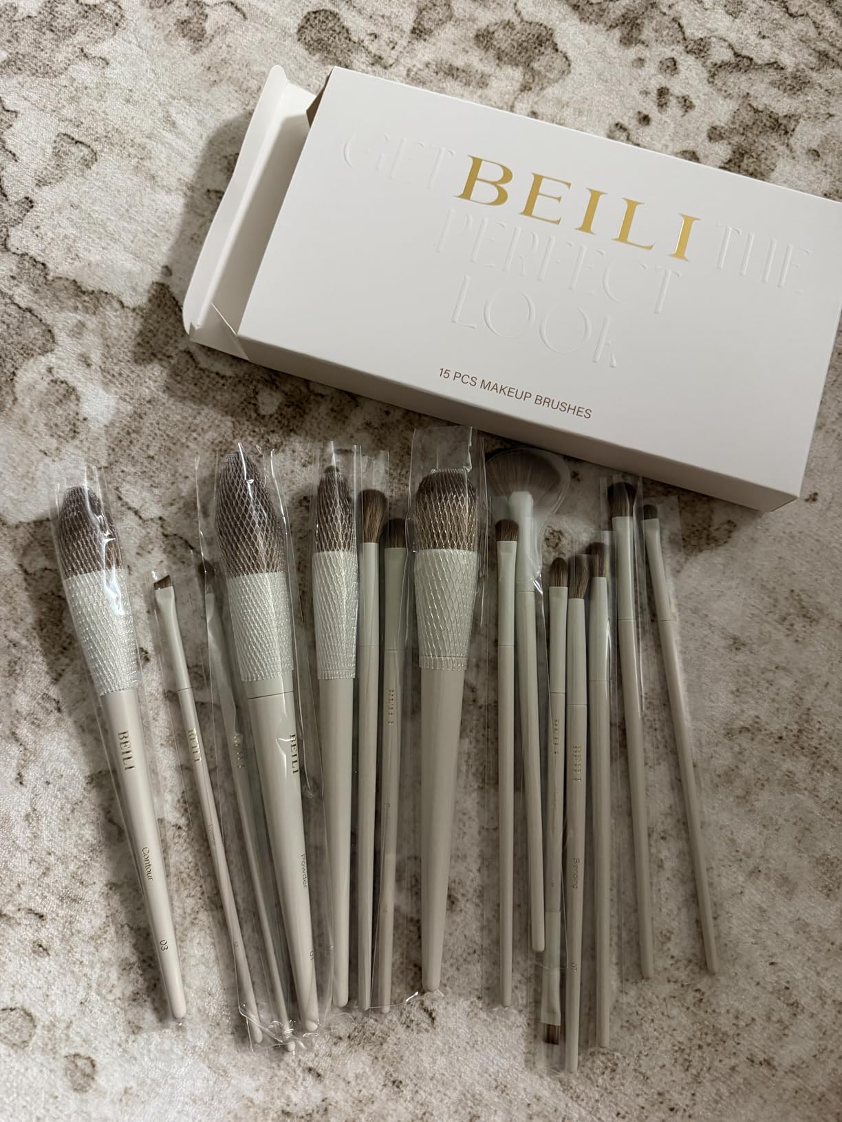 BEILI Set 15 Pennelli Trucco Sintetici Beige