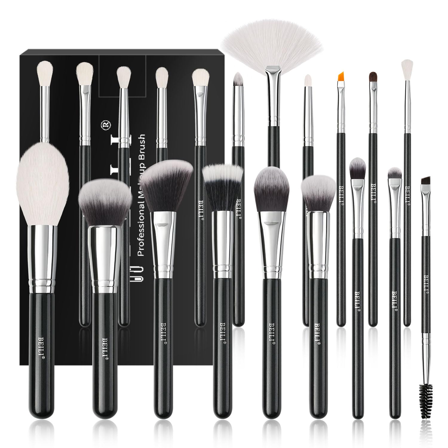 BEILI Set Pennelli Trucco 20 Pezzi Nero Pelo Naturale