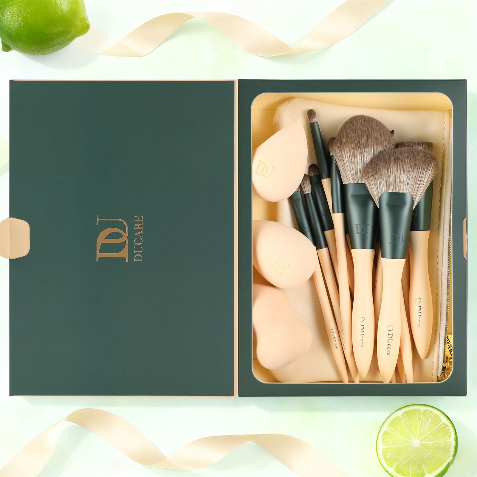 Ducare Lime Series Set Pennelli Trucco 14 Pezzi +3 Spugne