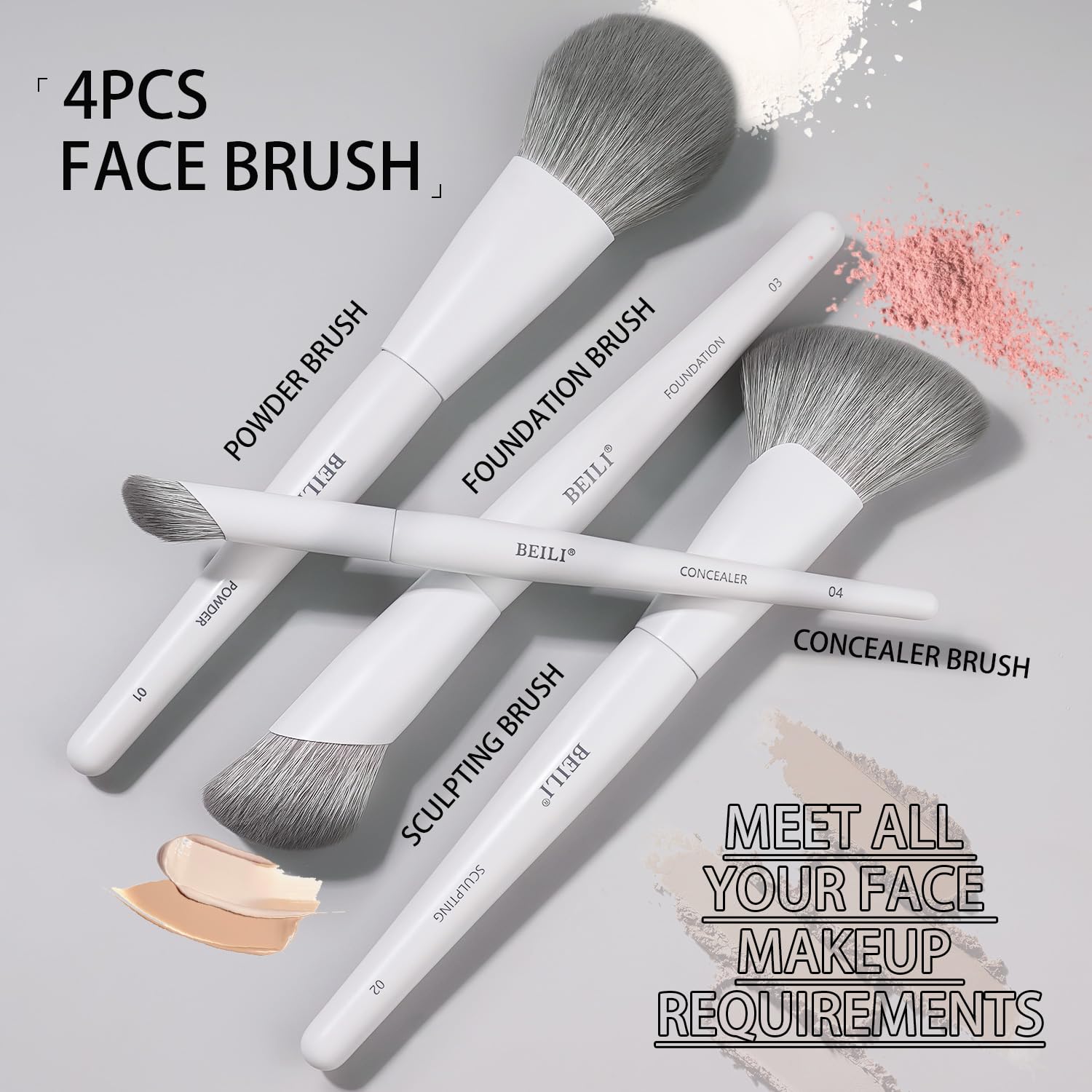 BEILI Set Pennelli Trucco 12 Pezzi Bianchi Vegani