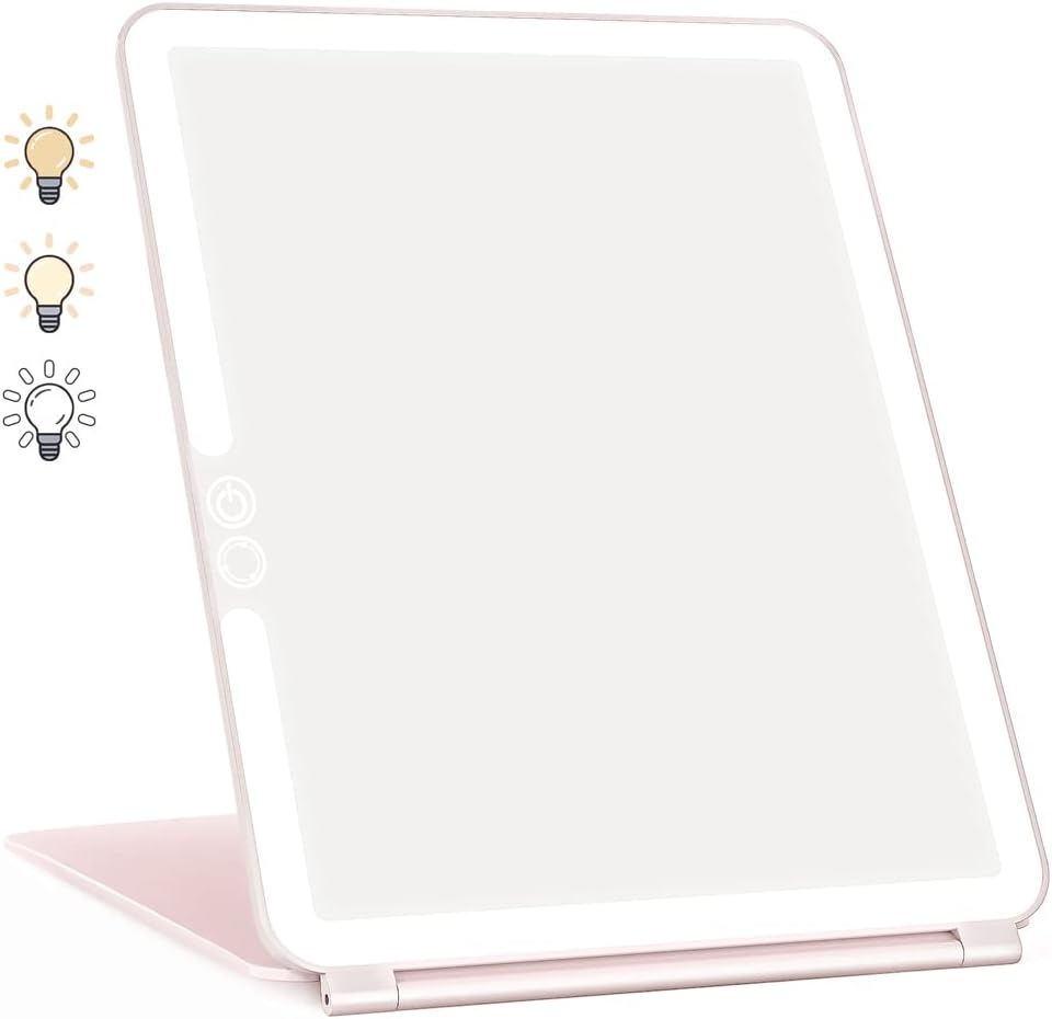 Weily Specchio Trucco Pieghevole 72 LED rosa ricaricabile touch