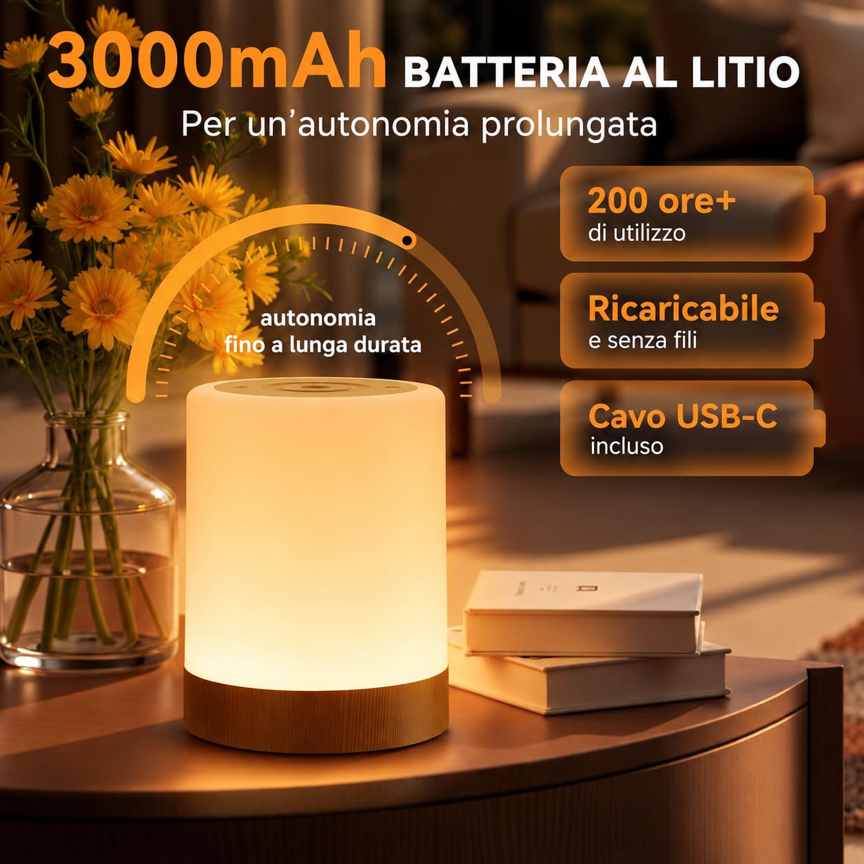 Auxmir Lampada da Comodino LED Touch Marrone 3000mAh