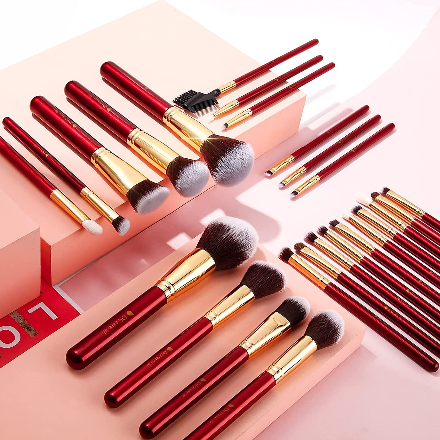 DUcare Set 27 pennelli trucco viso e occhi manico rosso