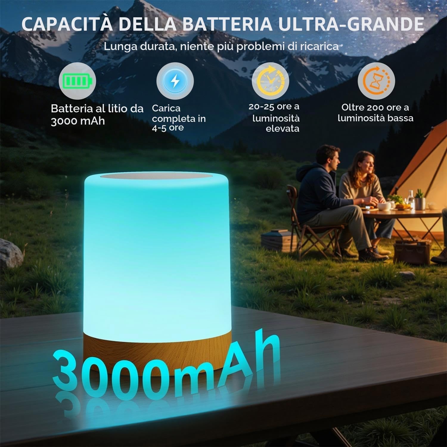 Auxmir Lampada Comodino LED luce notturna marrone ricaricabile