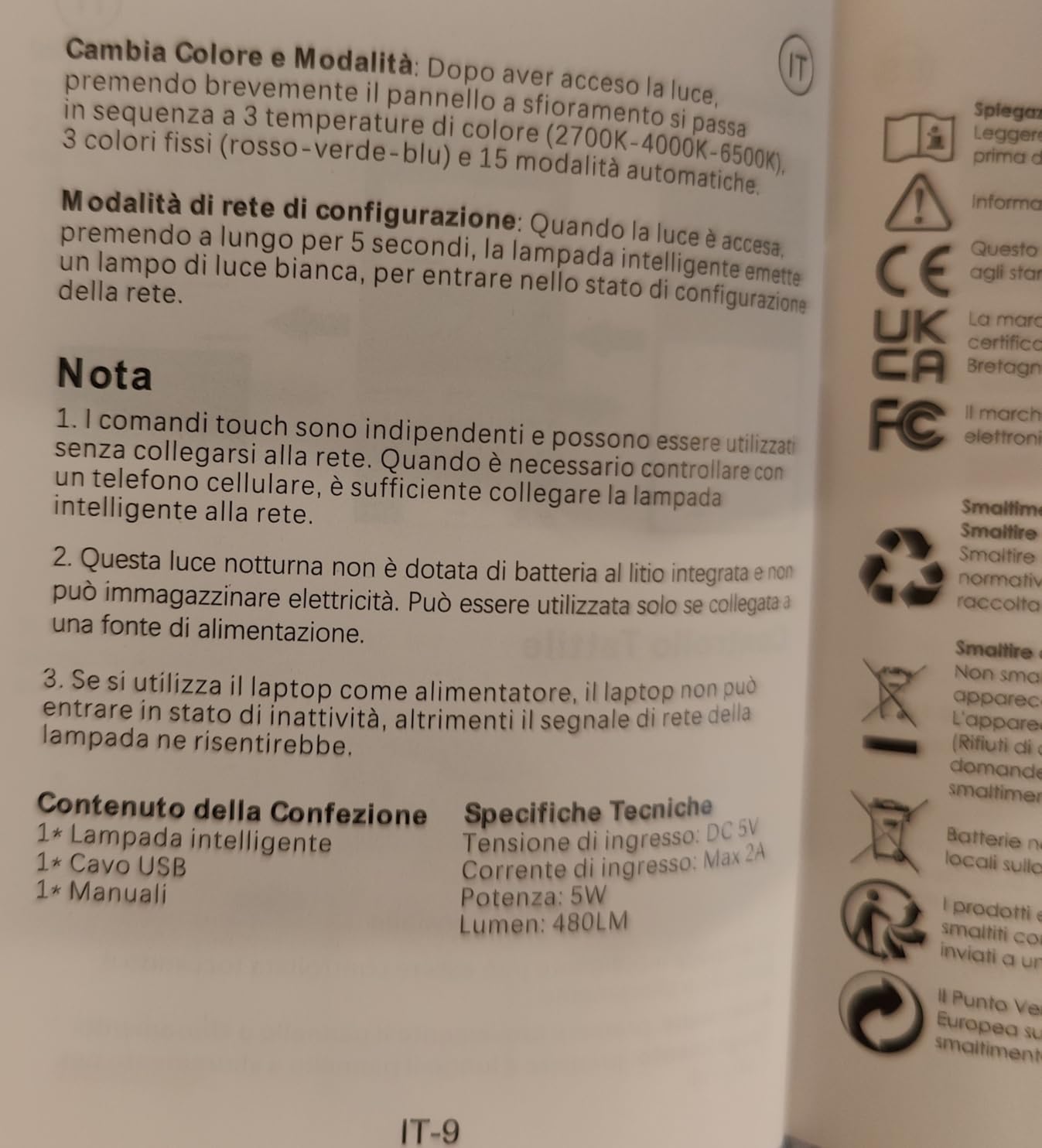 Auxmir Smart Lampada da Comodino WiFi Touch RGB 256 Colori