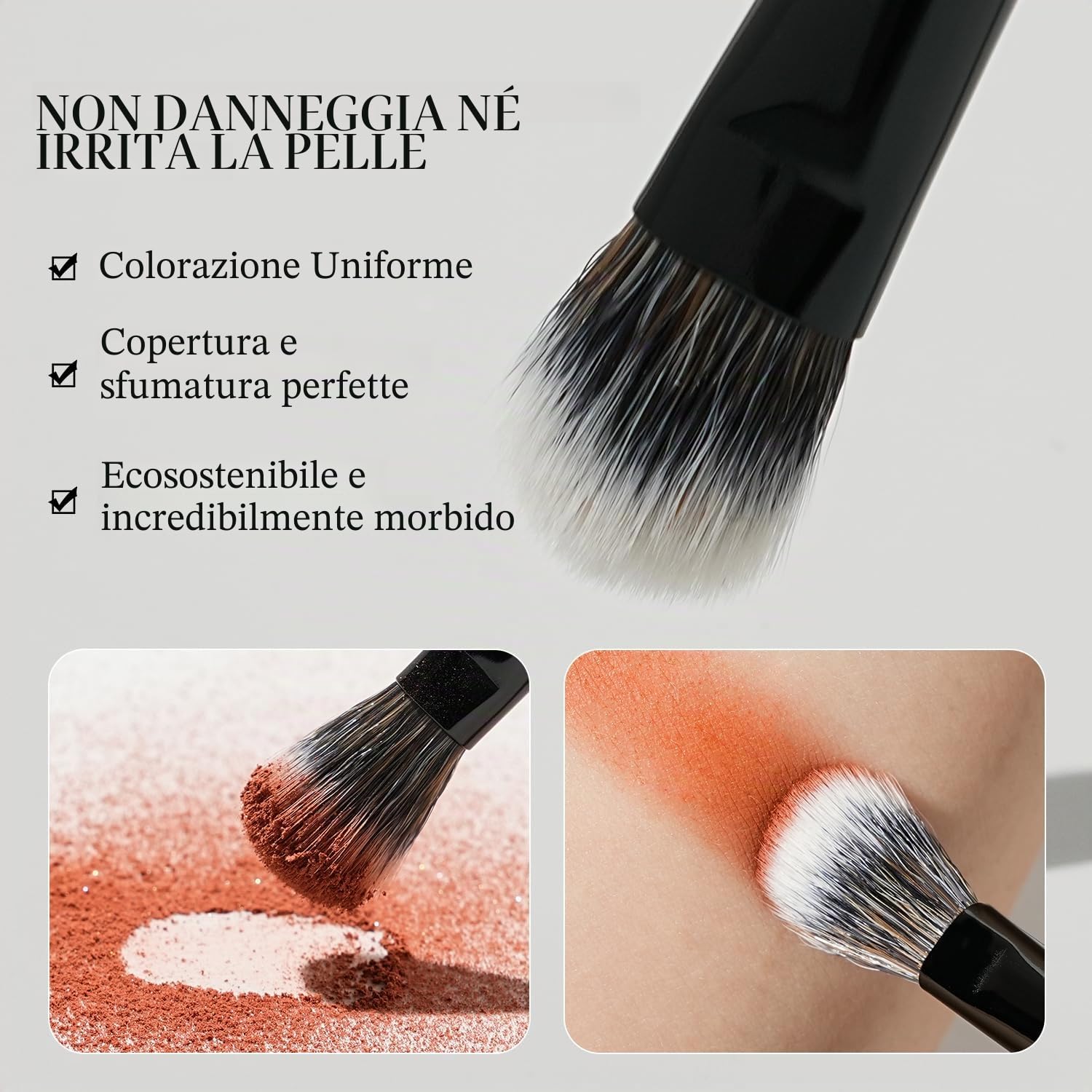 BEILI Set 14 Pennelli Trucco Vegani Neri Viso e Occhi