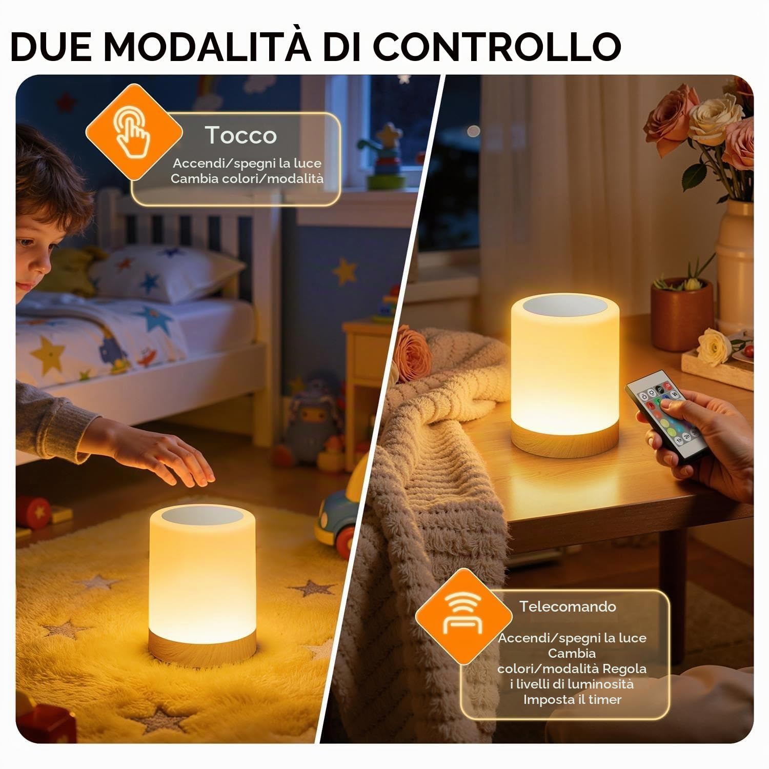 Auxmir Lampada Comodino LED luce notturna marrone ricaricabile