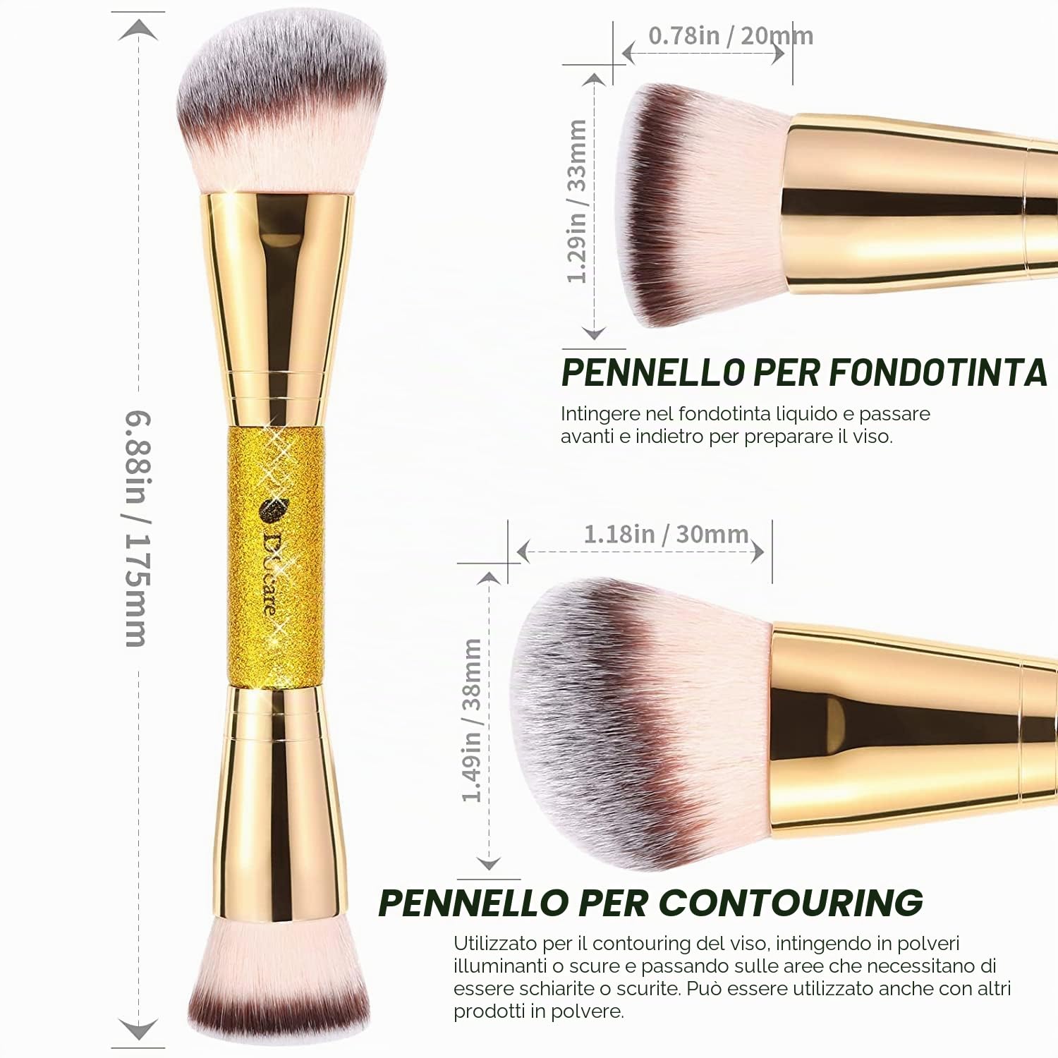 DUcare Foundation Pennello Contouring Bronzer Oro Doppia Punta
