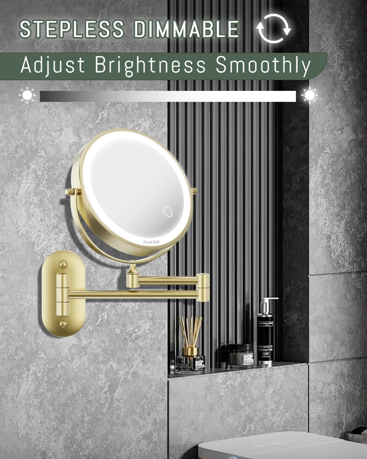 Auxmir Specchio Trucco Parete 10X Oro 54 LED Ricaricabile