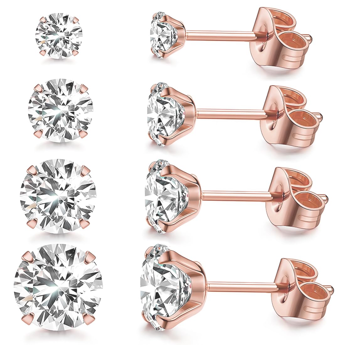 SJBAUTYO orecchini punto luce argento zirconia 4 paia 3-6mm