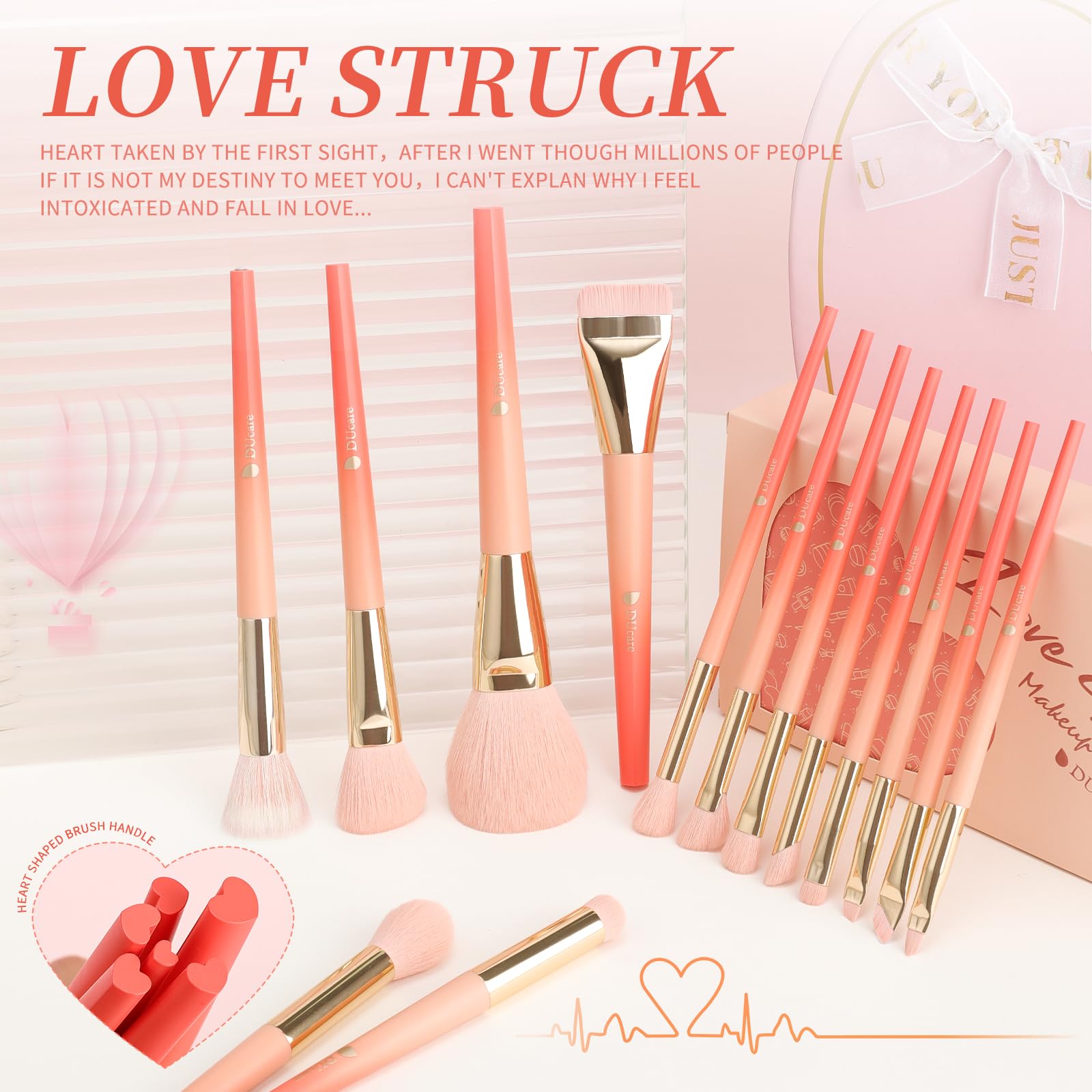 DUcare Set 14 Pennelli Trucco Pesca con Scatola Cuore