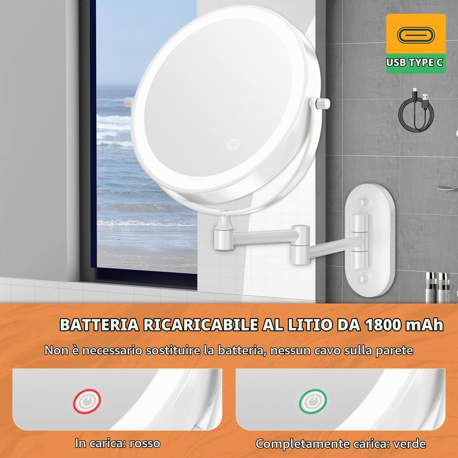 Auxmir Specchio Trucco LED da Parete 10X/1X bianco 8"