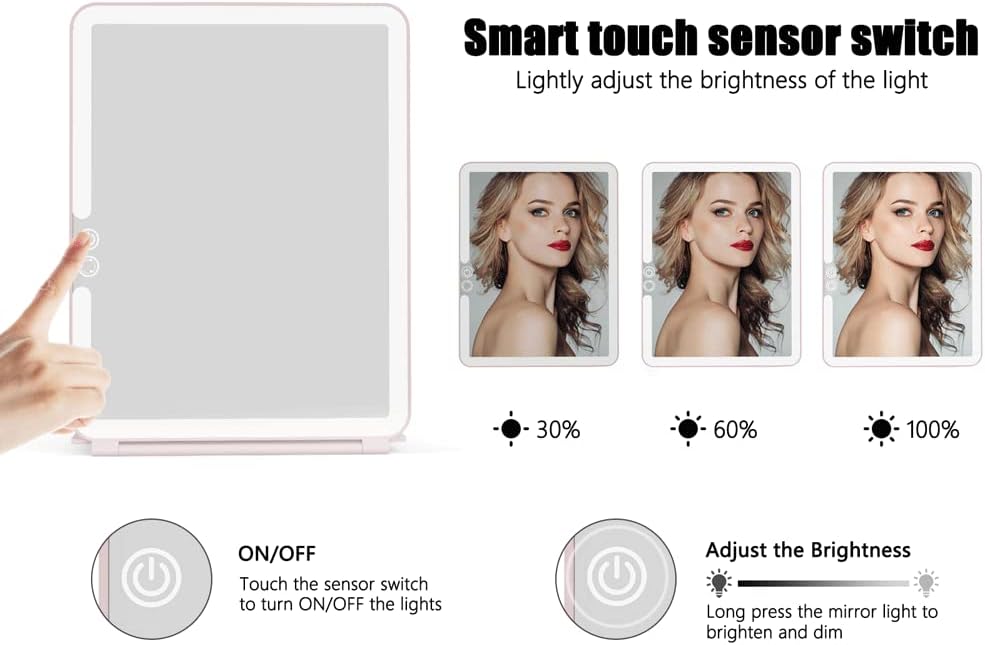 Weily Specchio Trucco Pieghevole 72 LED rosa ricaricabile touch