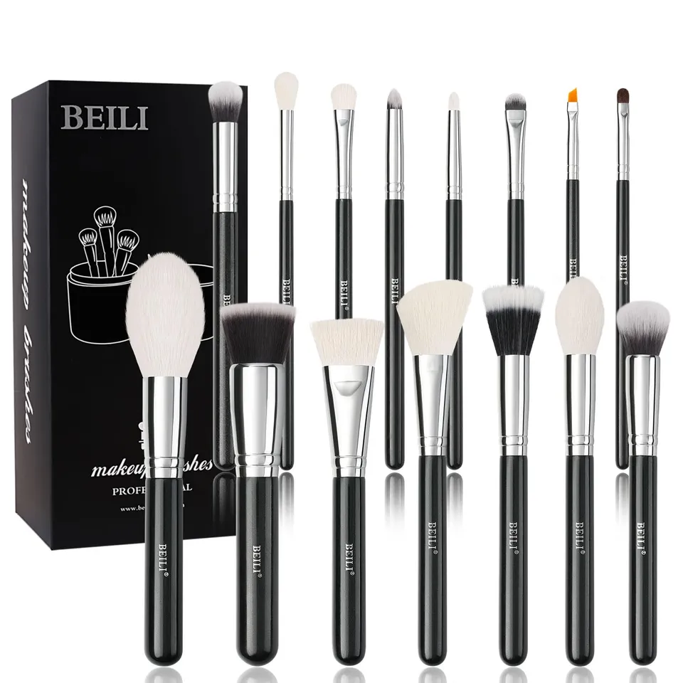 BEILI Set 15 Pennelli Trucco Pelo di Capra Nero