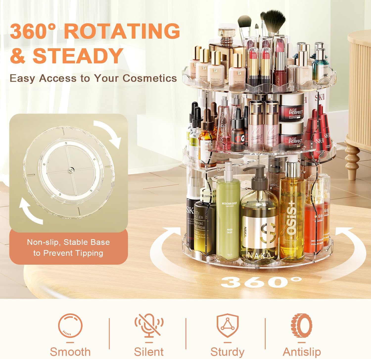 Auxmir Organizer Trucco rotante 360° trasparente