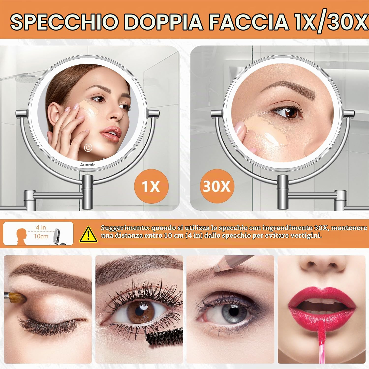 Auxmir Specchio Parete LED 1X/30X Ingranditore