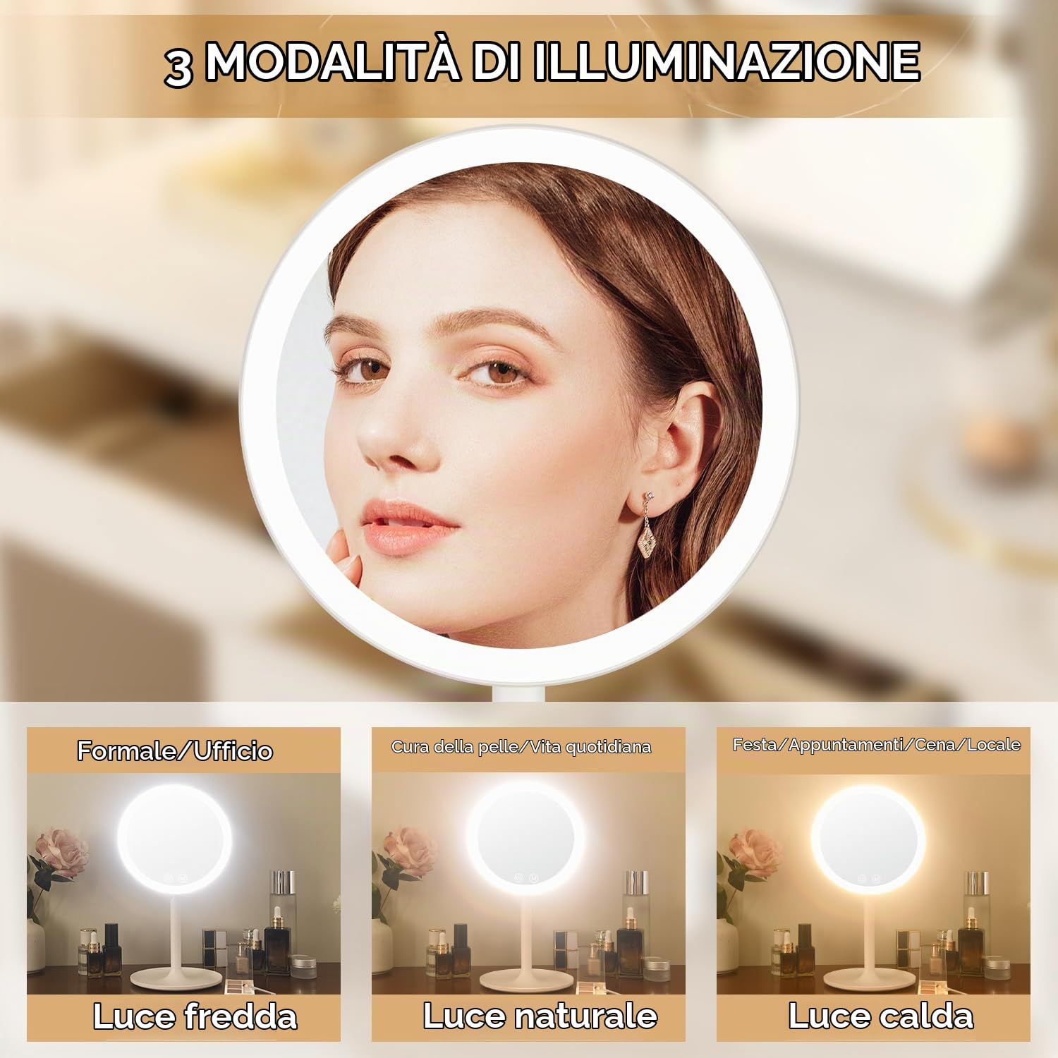 Auxmir Specchio Trucco Specchio da Tavolo 10X LED Ricaricabile