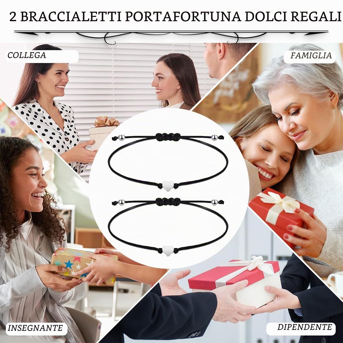 SJBAUTYO Set 2 Braccialetti Corda Neri Cuore Cavigliera