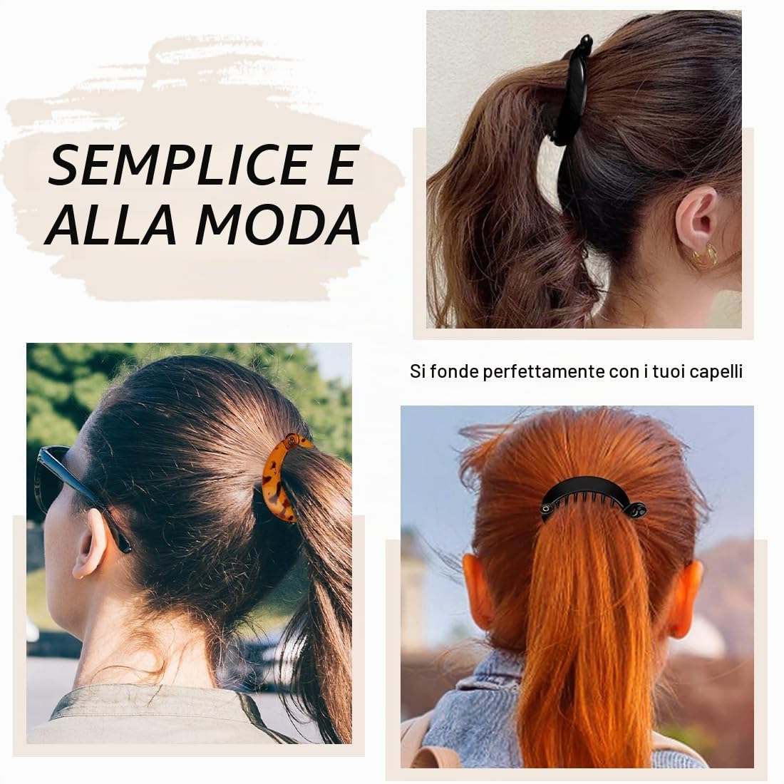 SJBAUTYO Clip Banana Capelli Resina 4 Pezzi Coda Cavallo