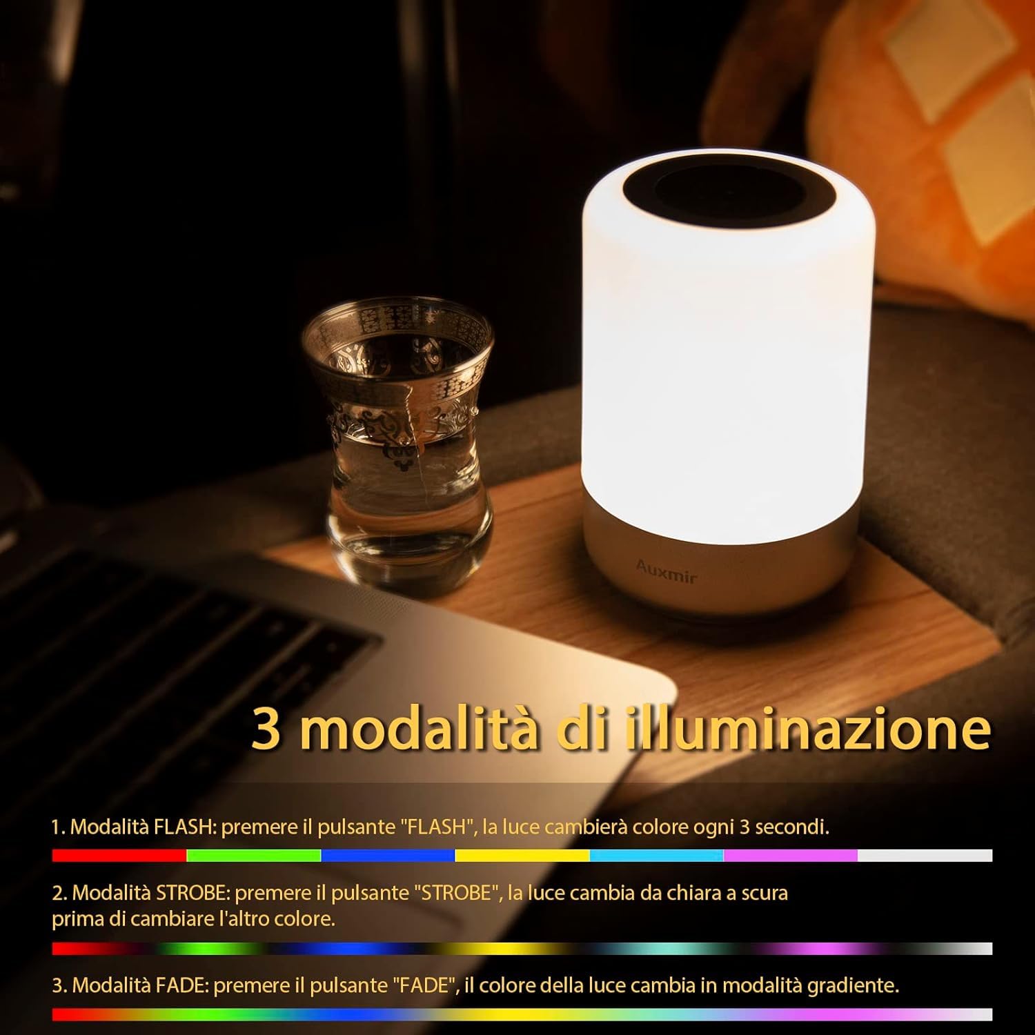 Auxmir Lampada comodino LED 8 colori touch