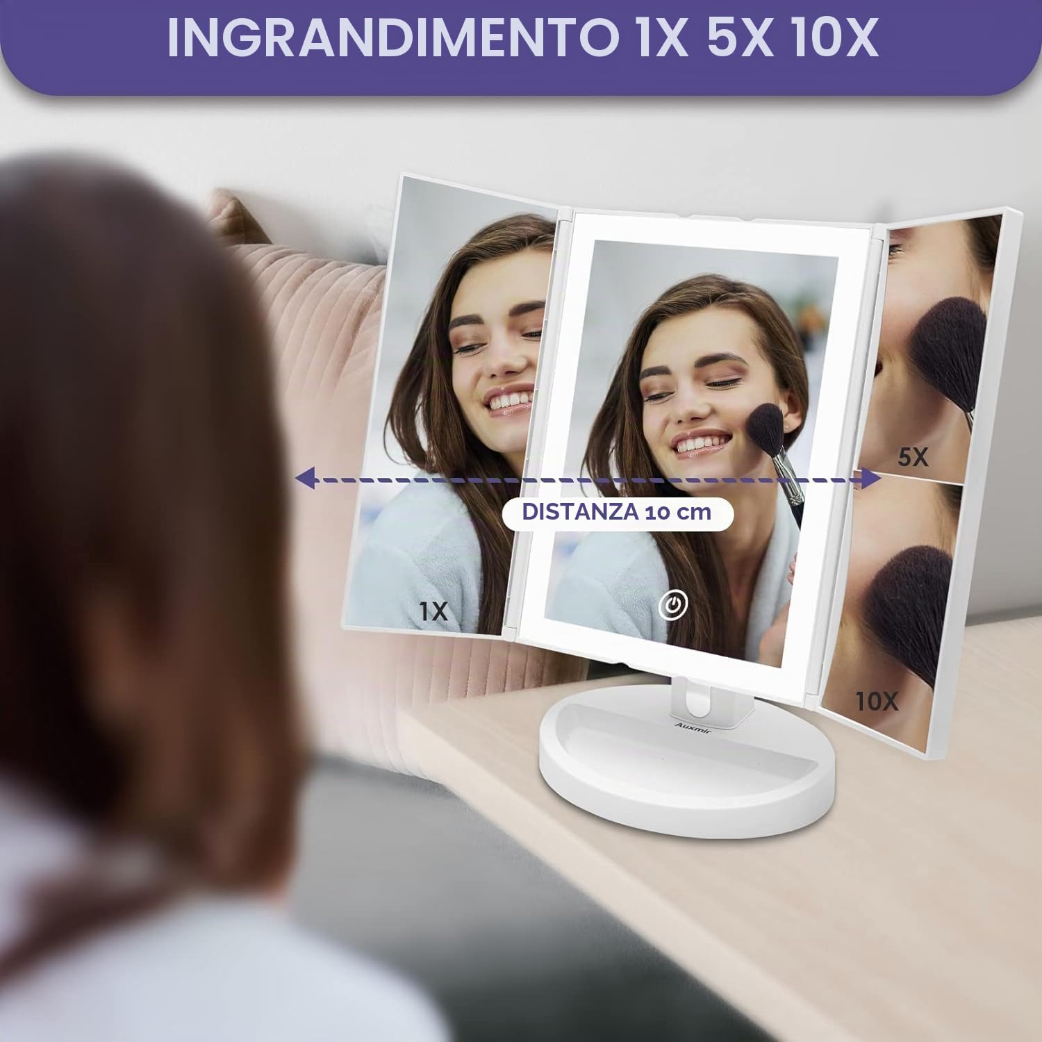 Auxmir Specchio Trucco con Luci 1X 5X 10X LED Tocco Stabile