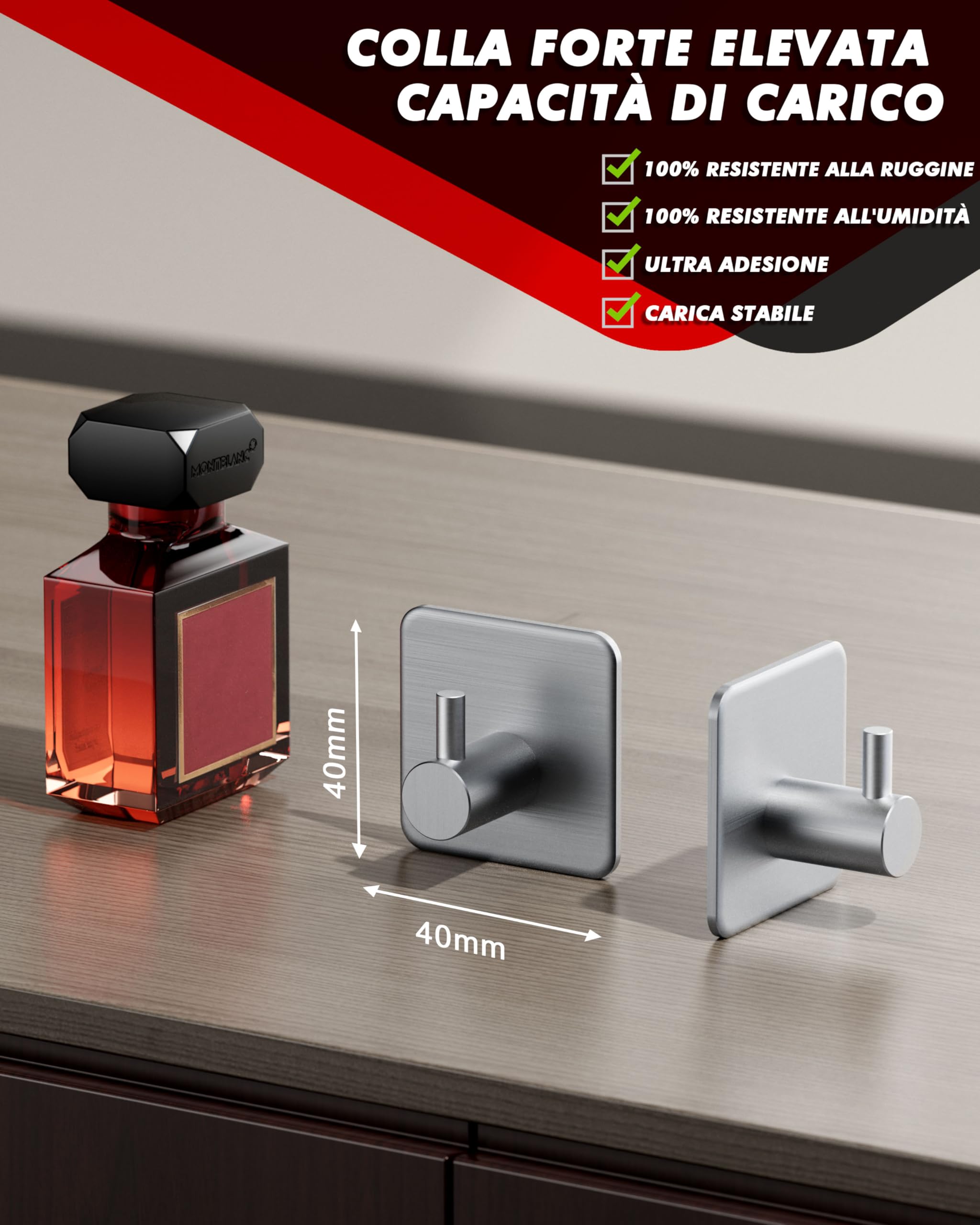 Auxmir Ganci Adesivi Argento-M 6 Pezzi Acciaio Inox