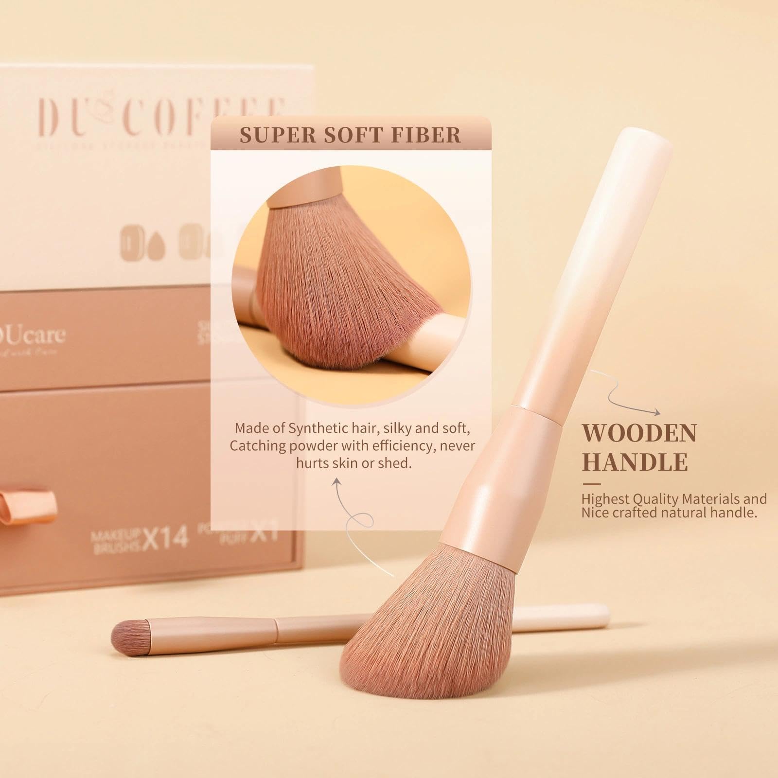 DUcare Coffee Set Pennelli Trucco 14 Pezzi con Spugne
