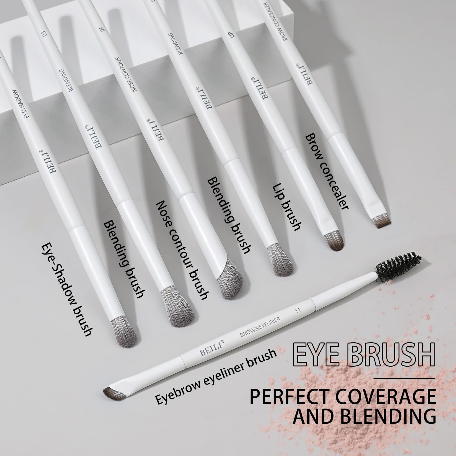 BEILI Set Pennelli Trucco 12 Pezzi Bianchi Vegani