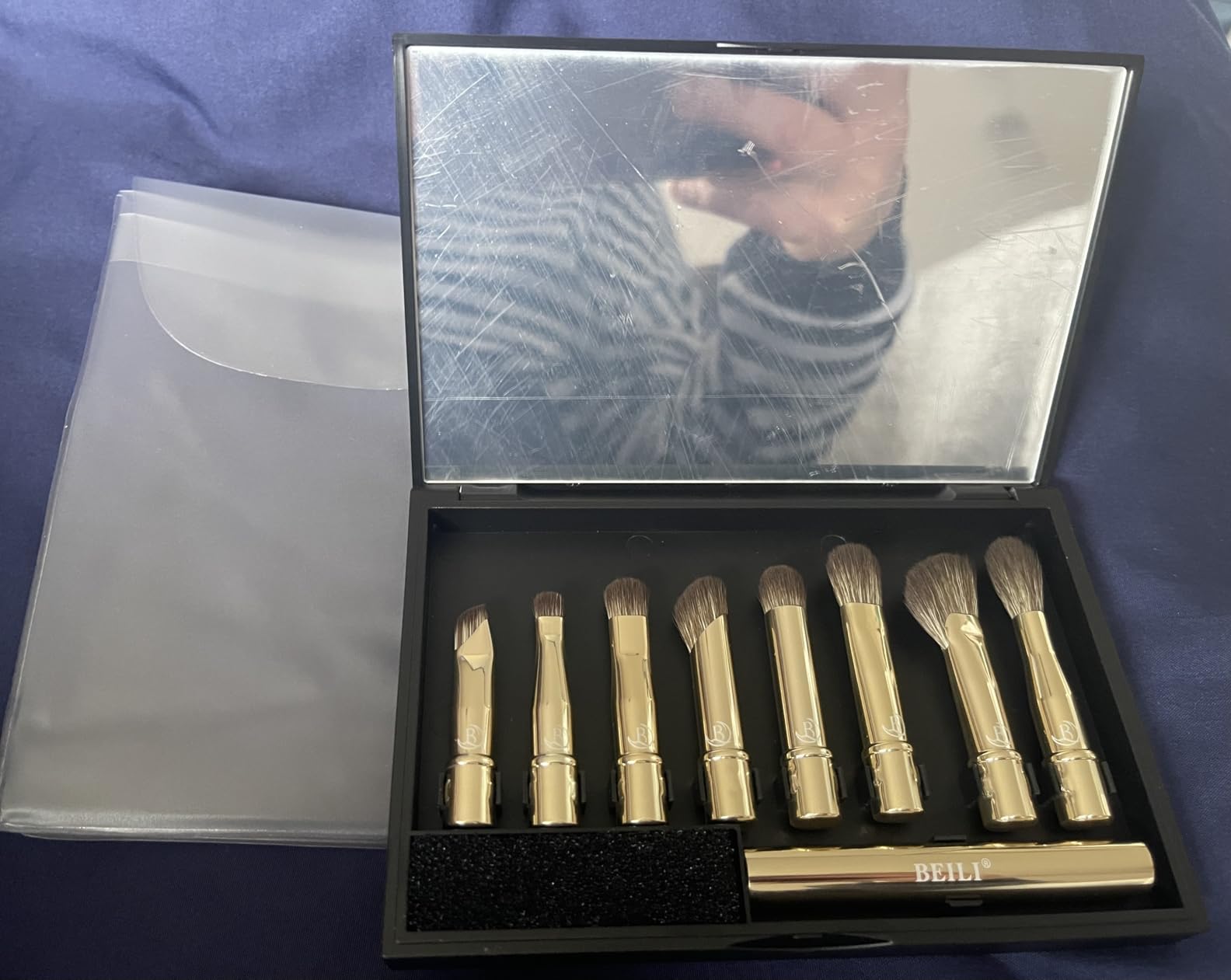 BEILI Set 8 Pennelli Trucco Viaggio Argento con Specchio