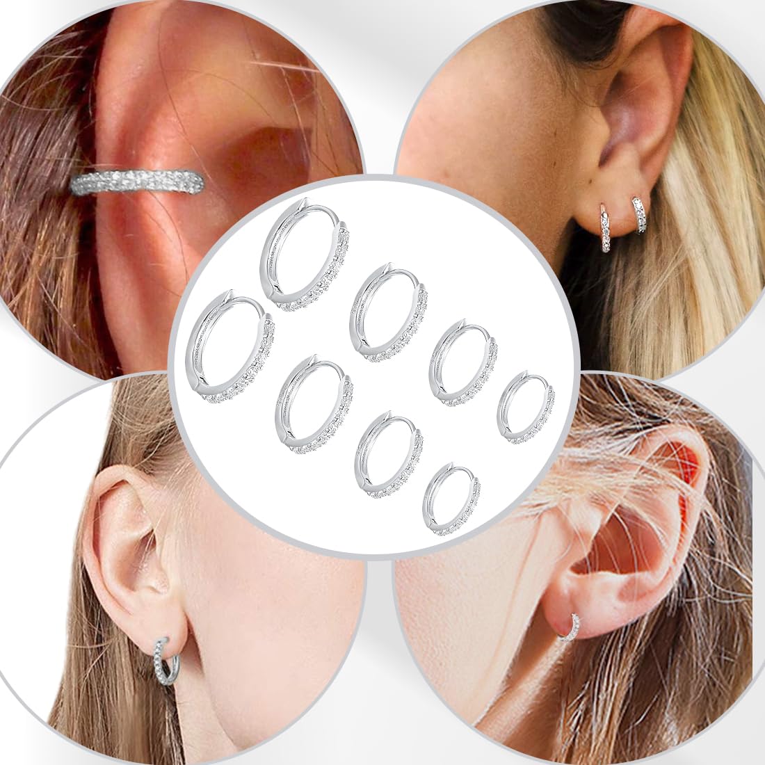 SJBAUTYO Orecchini Cerchio Argento 4 Paia Acciaio Zirconia