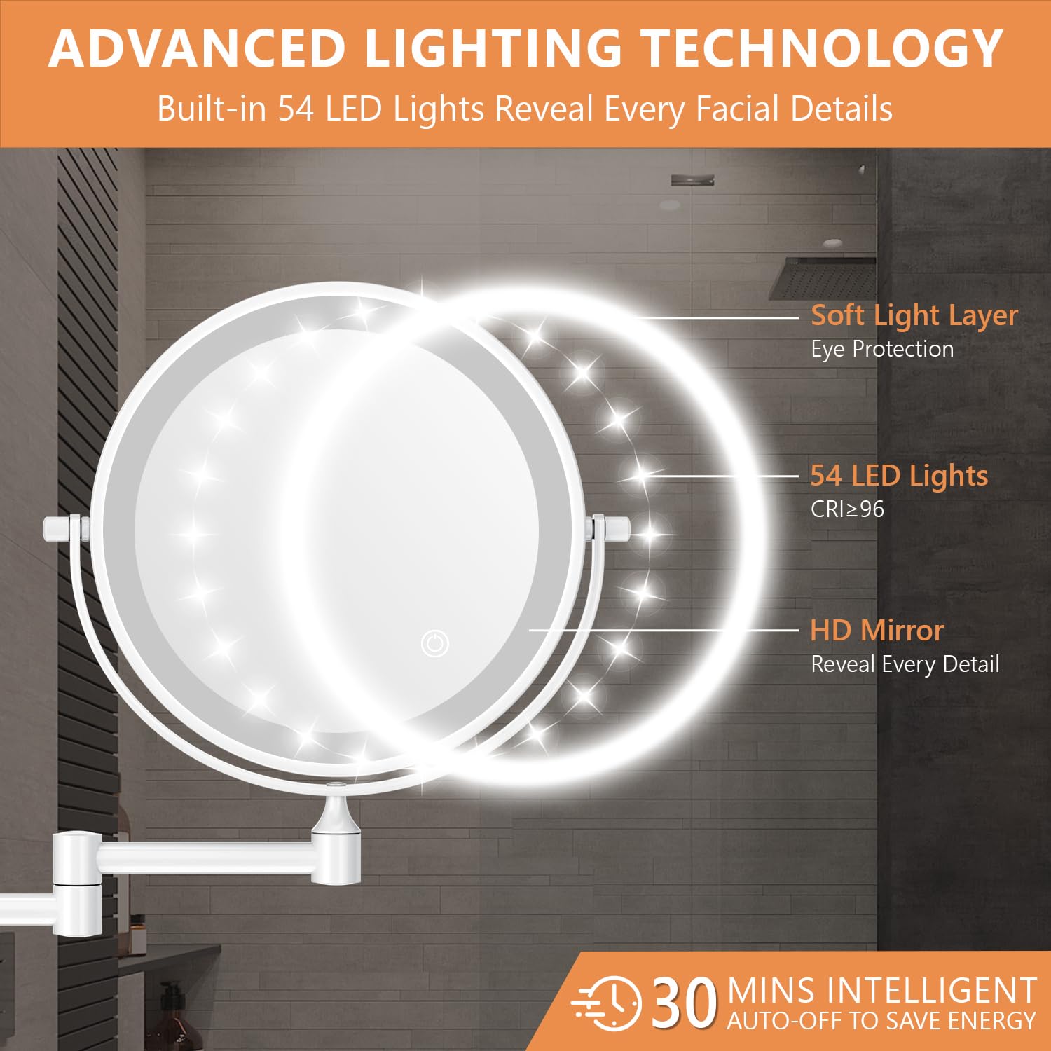 Auxmir Specchio Trucco LED da Parete 10X/1X bianco 8"
