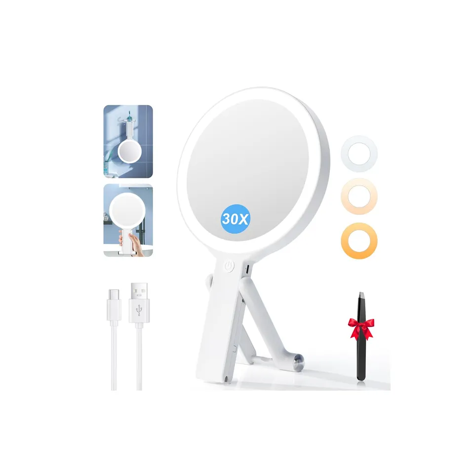 Auxmir Specchio Trucco LED 30X/1X Bianco Pieghevole