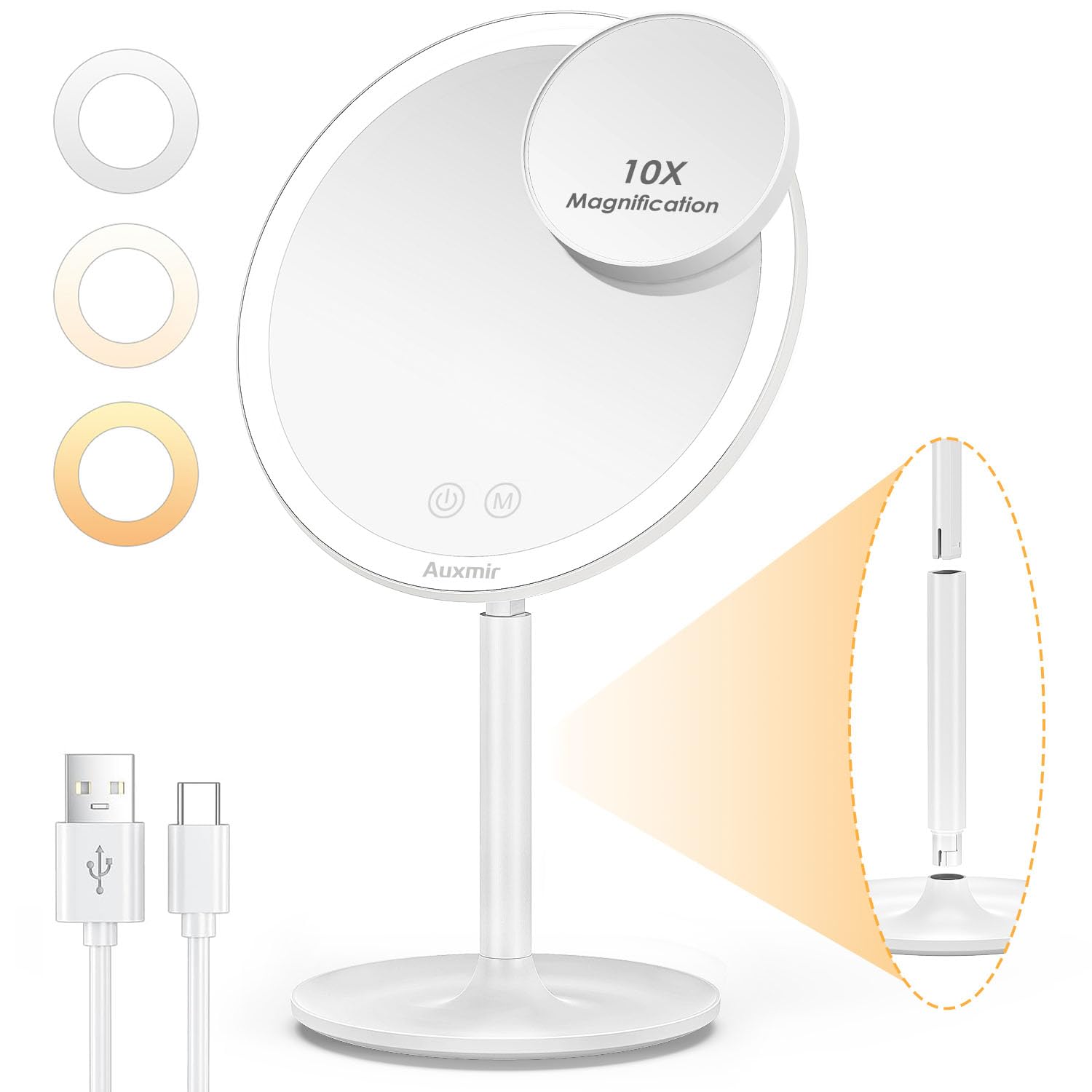 Auxmir Specchio Trucco Specchio da Tavolo 10X LED Ricaricabile