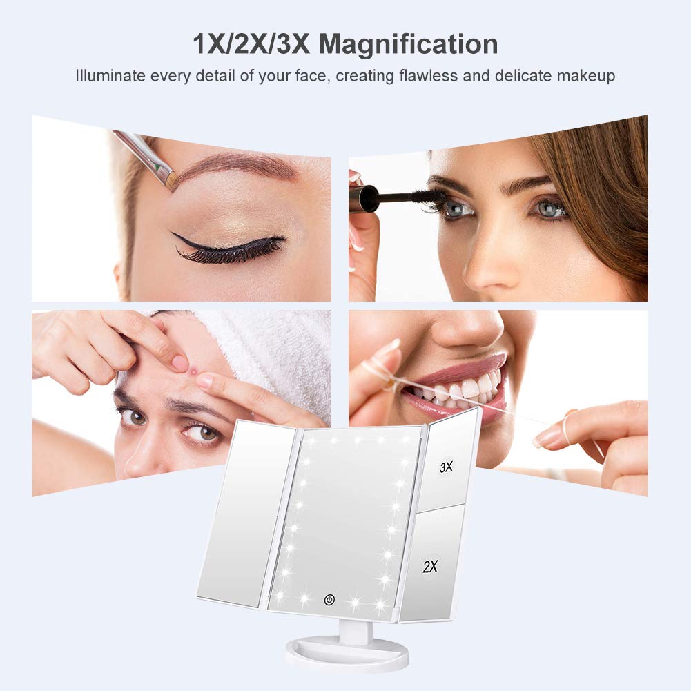 WEILY Specchio Trucco Pieghevole con 21 LED 1X 2X 3X Bianco