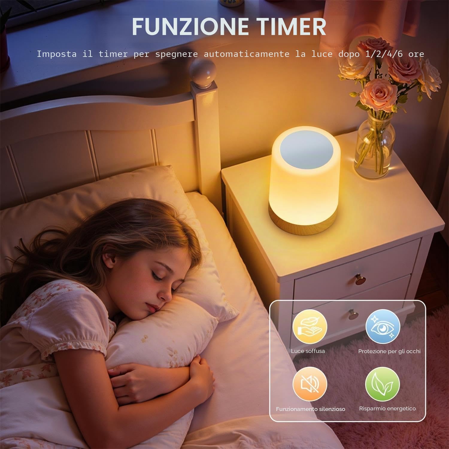 Auxmir Lampada Comodino LED luce notturna marrone ricaricabile