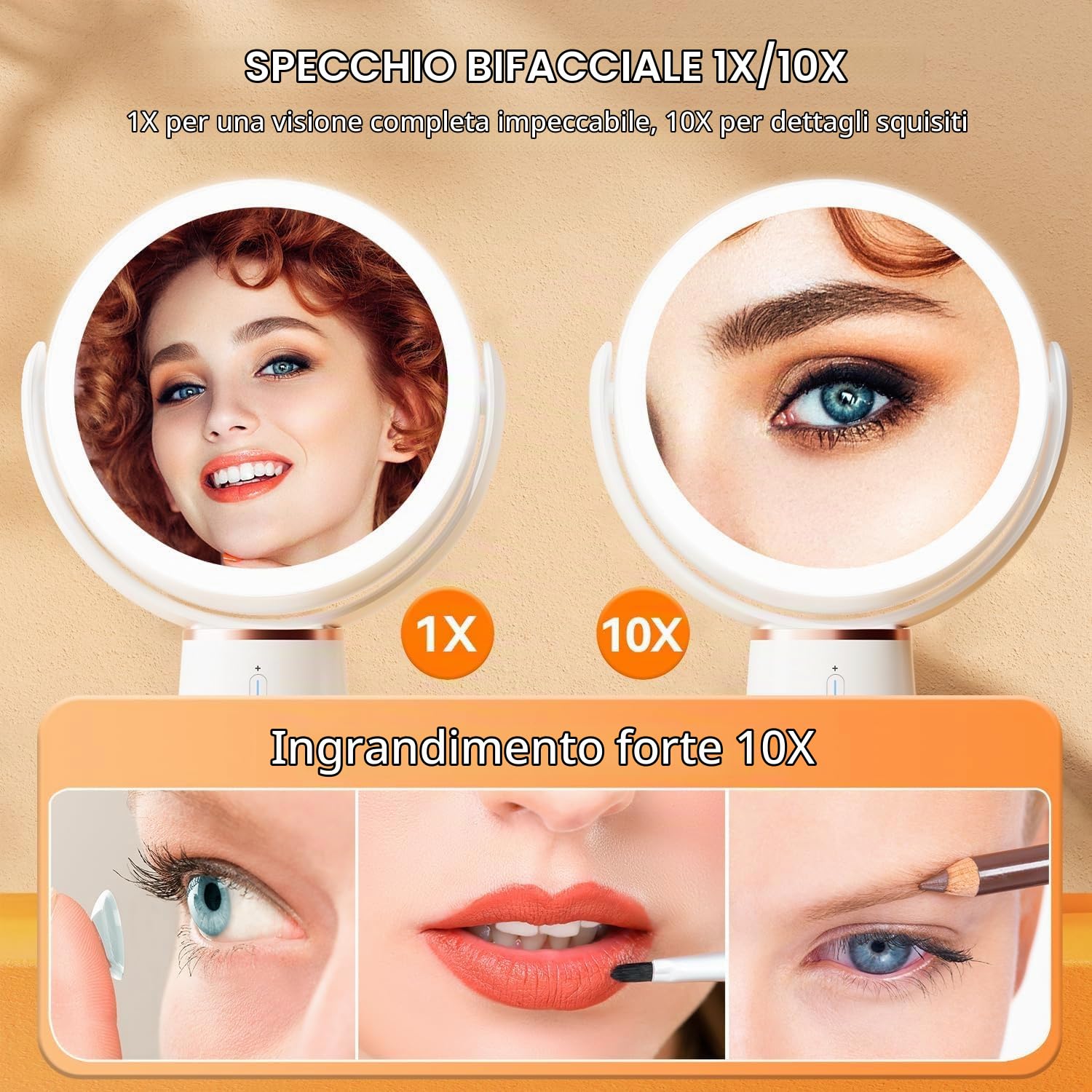Auxmir Specchio Trucco 1X/10X Specchio da Tavolo Bifacciale LED