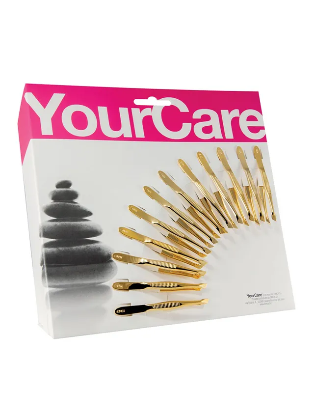 YourCare 1314 MD pinzetta punta obliqua oro display 12 pezzi