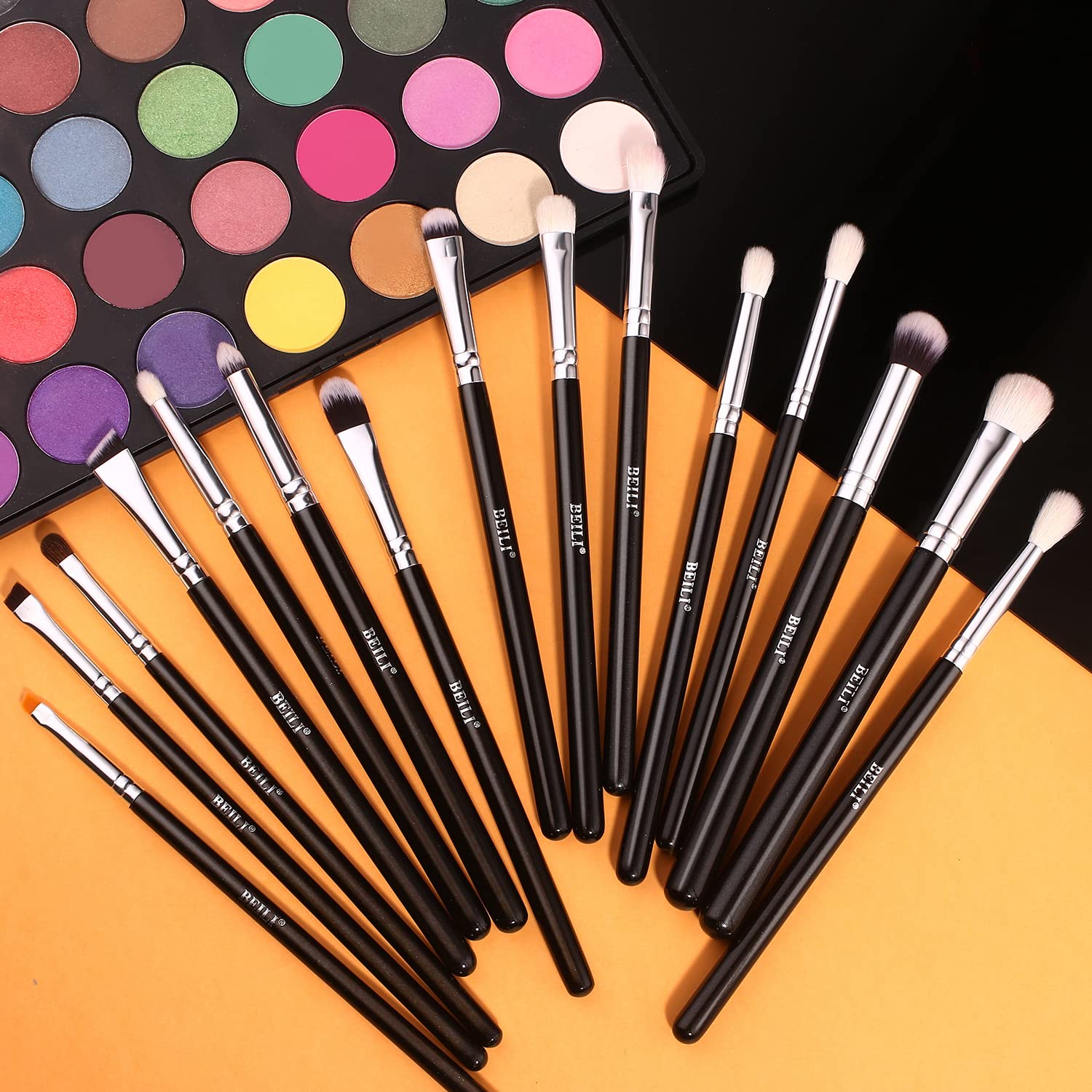 BEILI Set 15 pennelli occhi nero pelo naturale