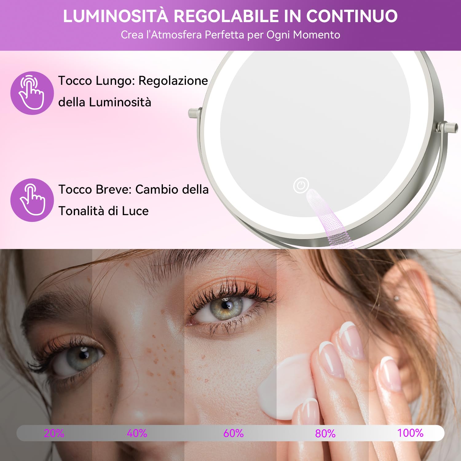 Auxmir Specchio Trucco con Luci 30X Nichel Altezza Regolabile