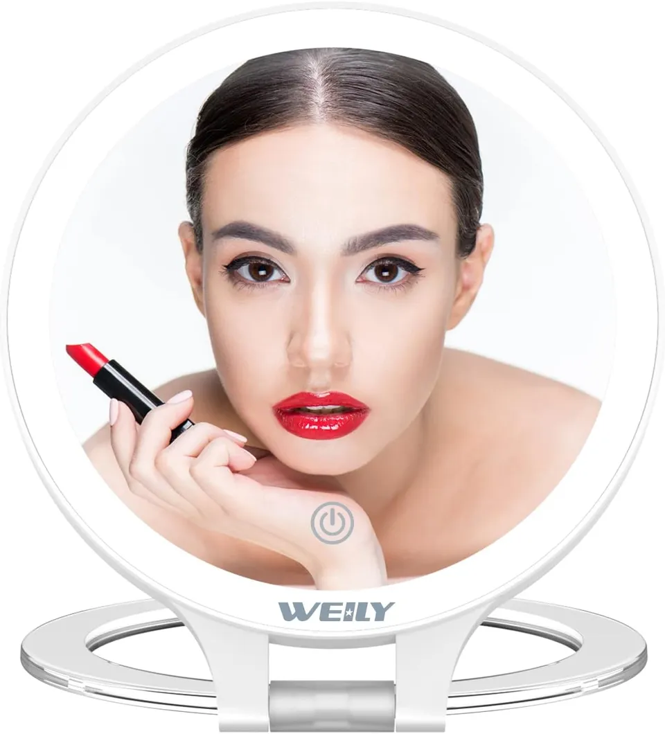 WEILY Specchio Trucco 10X/1X con Luci LED Doppio Lato Bianco