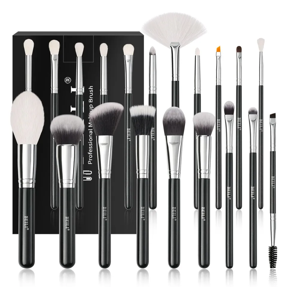 BEILI Set Pennelli Trucco 20 Pezzi Nero Pelo Naturale