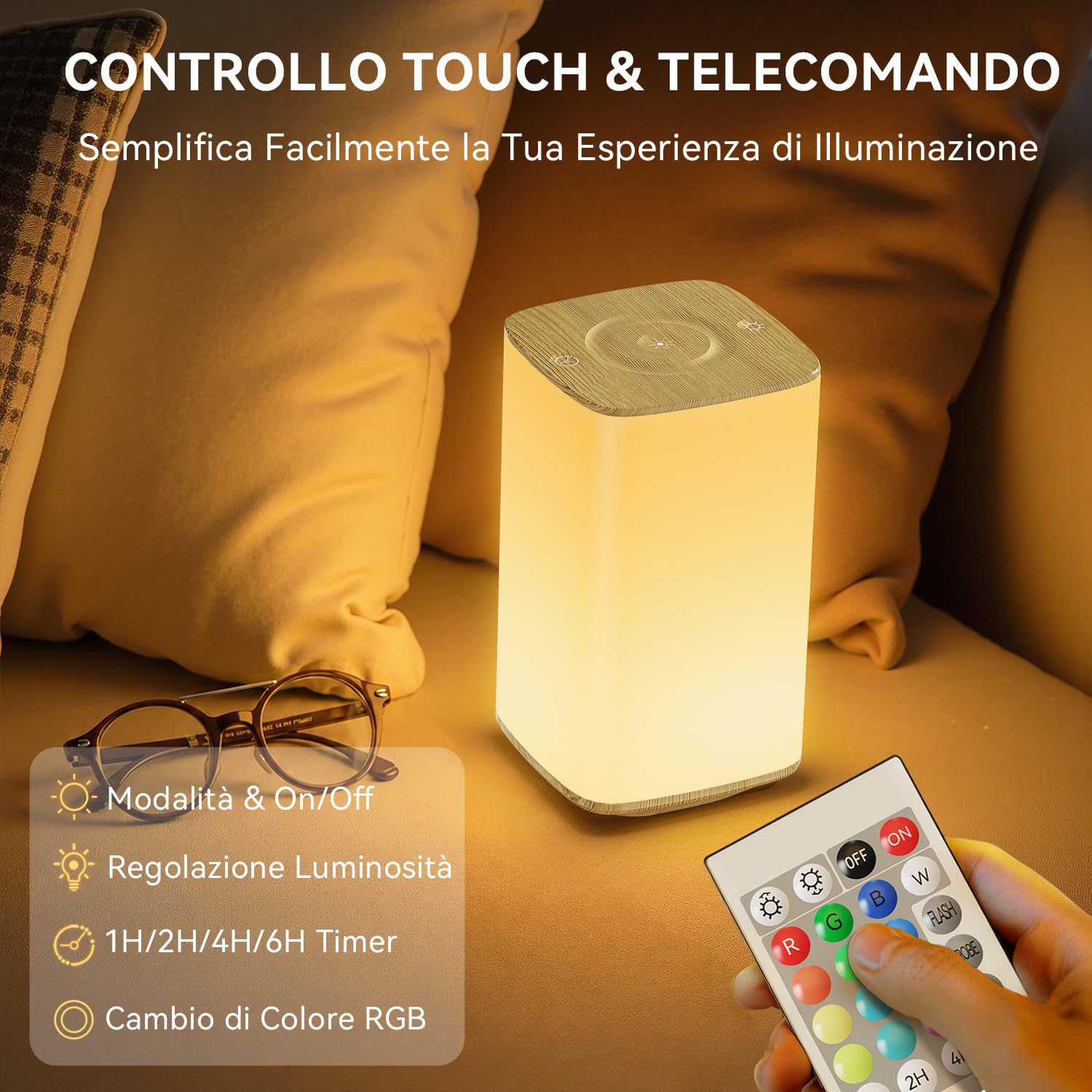 Auxmir Lampada da Comodino Senza Fili Marrone 4000mAh RGB
