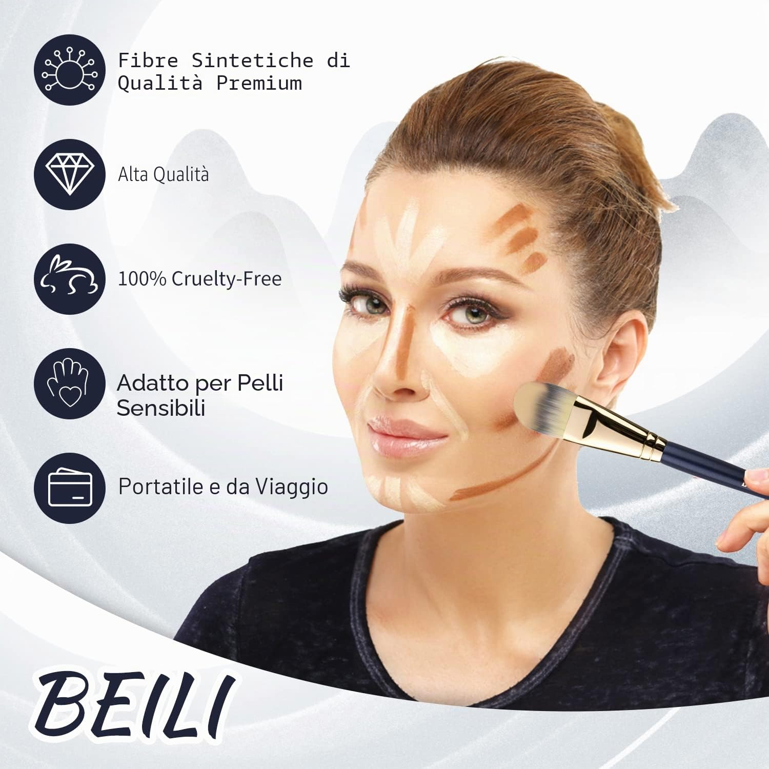 BEILI Set 2 Pennelli Fondotinta Piatto Legno