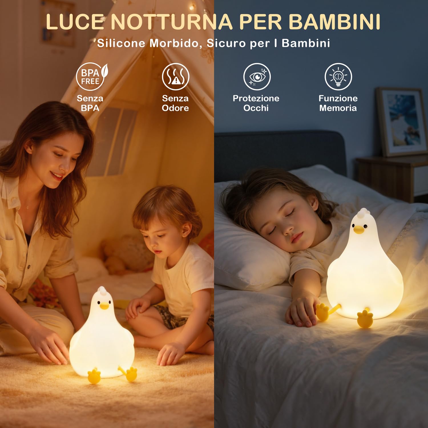 Auxmir Pollo Lampada da Comodino Touch Silicone RGB Ricaricabile