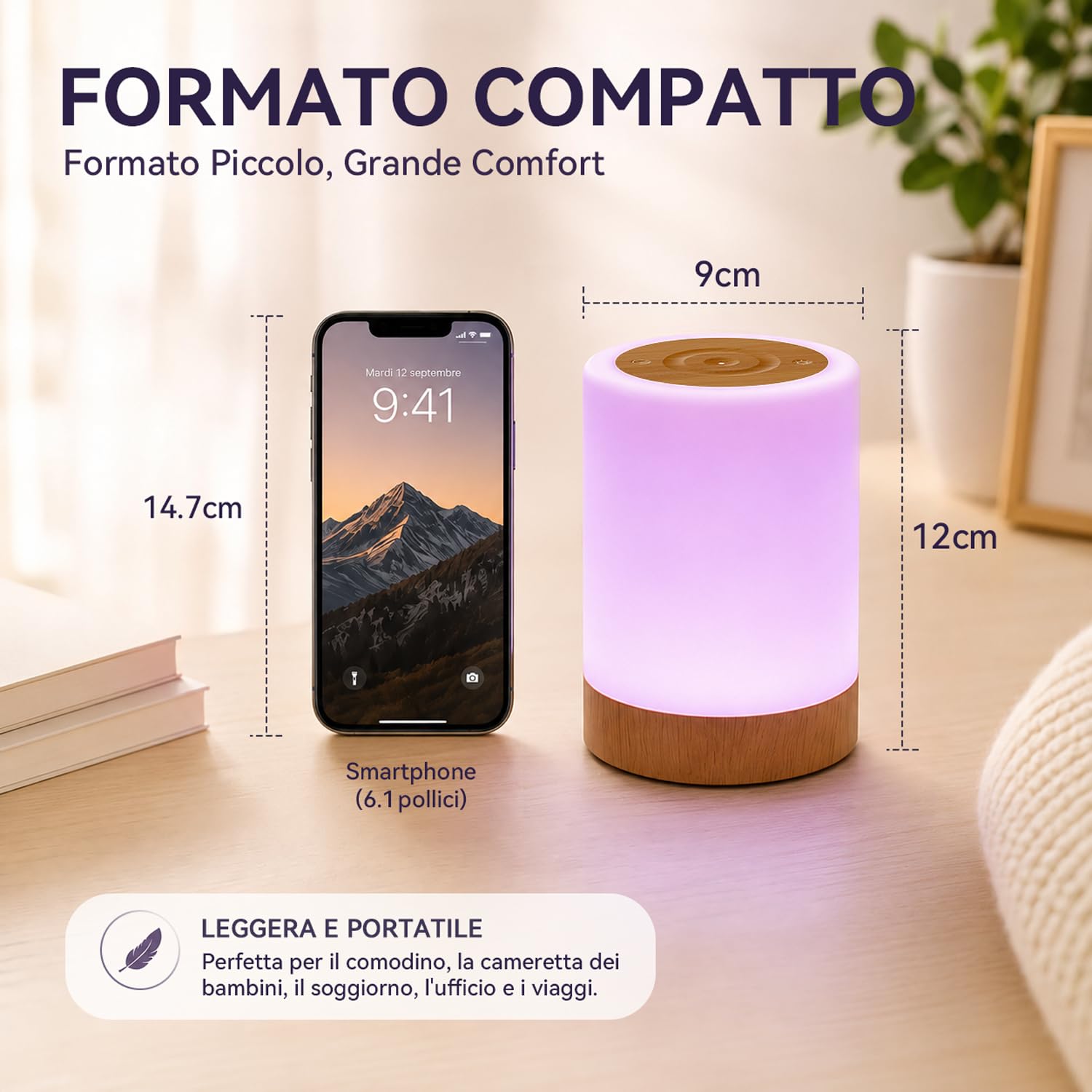 Auxmir Lampada da Comodino LED Touch Marrone 3000mAh