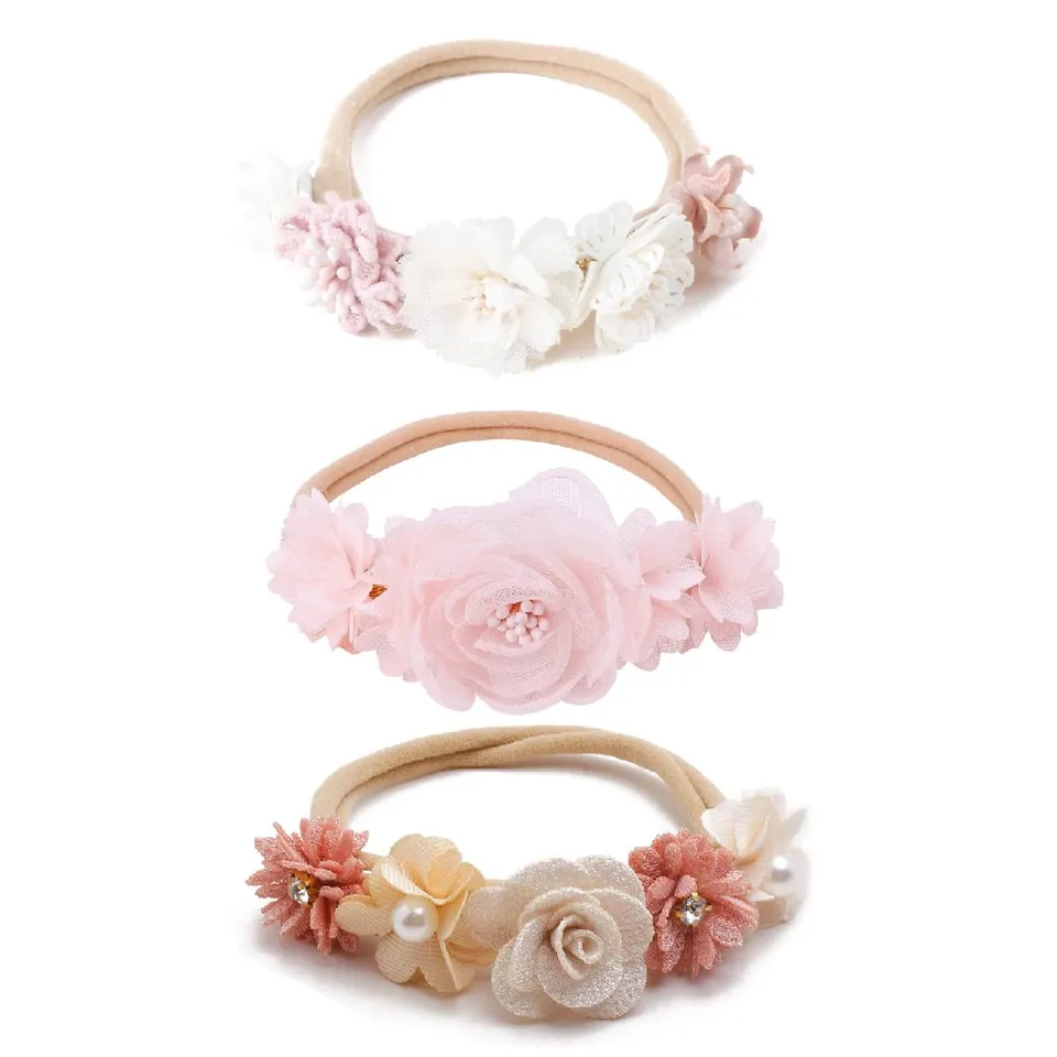 SJBAUTYO Set 3 Fasce Capelli neonata elastica fiori