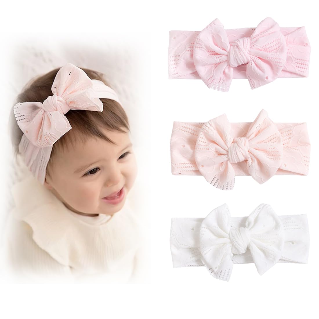 SJBAUTYO Fasce Capelli Neonata Nylon Fiocco 3 Pezzi Elastiche